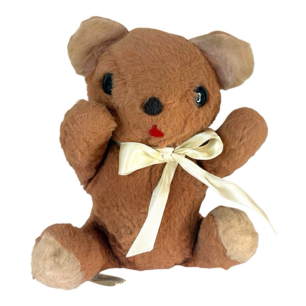Vintage BANTAM Musical Brown Teddy Bear 9" Plush Stuffed Animal Wind Up Toy USA